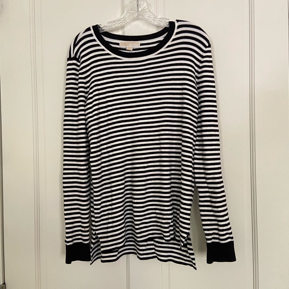 Michael Kors Black and White Striped Sweater, L